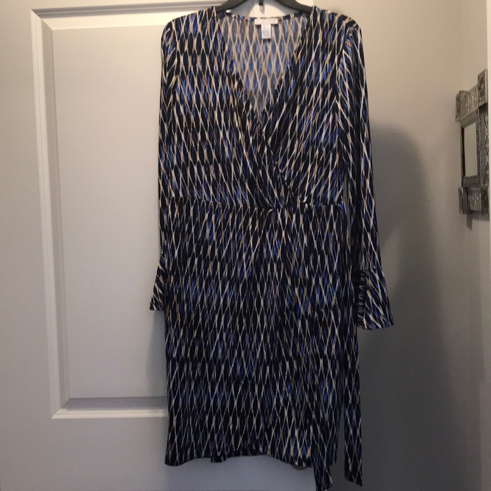 London times mock wrap long sleeve dress